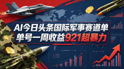AI今日头条国际军事赛道，单号一周收益921，超暴力
