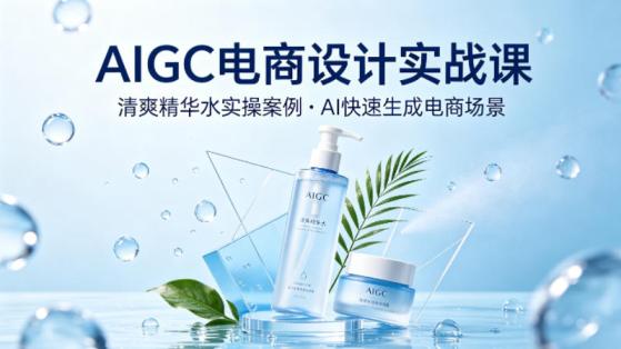 AIGC电商设计实战课，以清爽精华水为实操案例，教你用AI快速生成电商场景