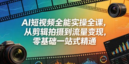 AI短视频全能实操全课,从剪辑拍摄到流量变现,零基础一站式精通